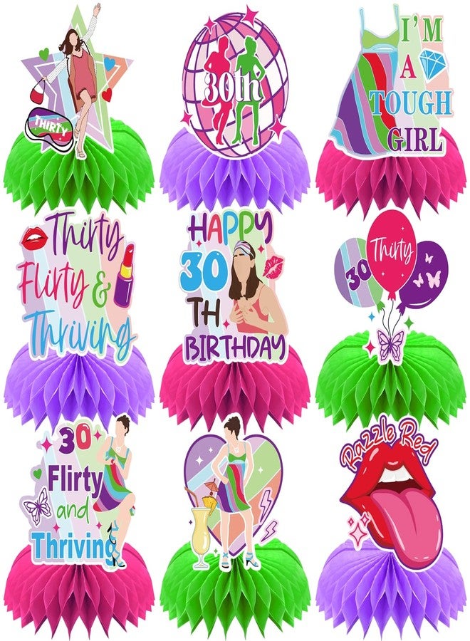 Aposwow Thirty Flirty and Thriving Decorations - 9PCS 30 Flirty and Thriving Honeycomb Centerpieces Birthday Table Decoration Talk 30 to Me Bday Decor for 30 Years Old Supplies - Image 1